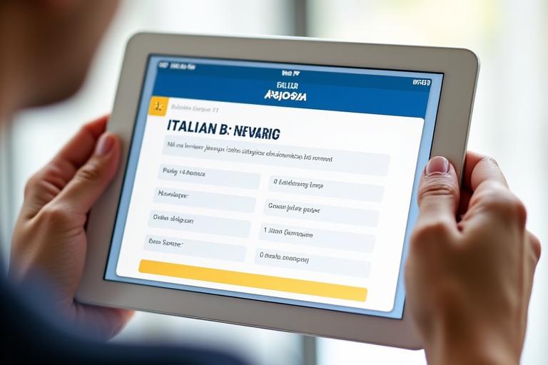 Screenshot di un esercizio di grammatica interattivo su un tablet